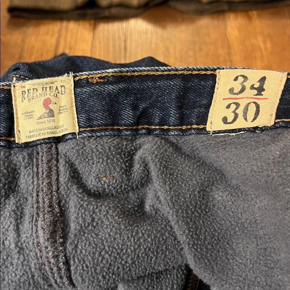 Red Head blue jeans fleece lined straight leg 34 x 30 cabincore rugged denim
